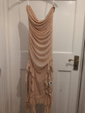 shein Size Medium Petite Bright Beige Ruched Sleeveless Strapless Midi Dress
