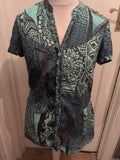 Ladies Debenhams Size 12 Blue And Navy V Neck Short Sleeve Blouse