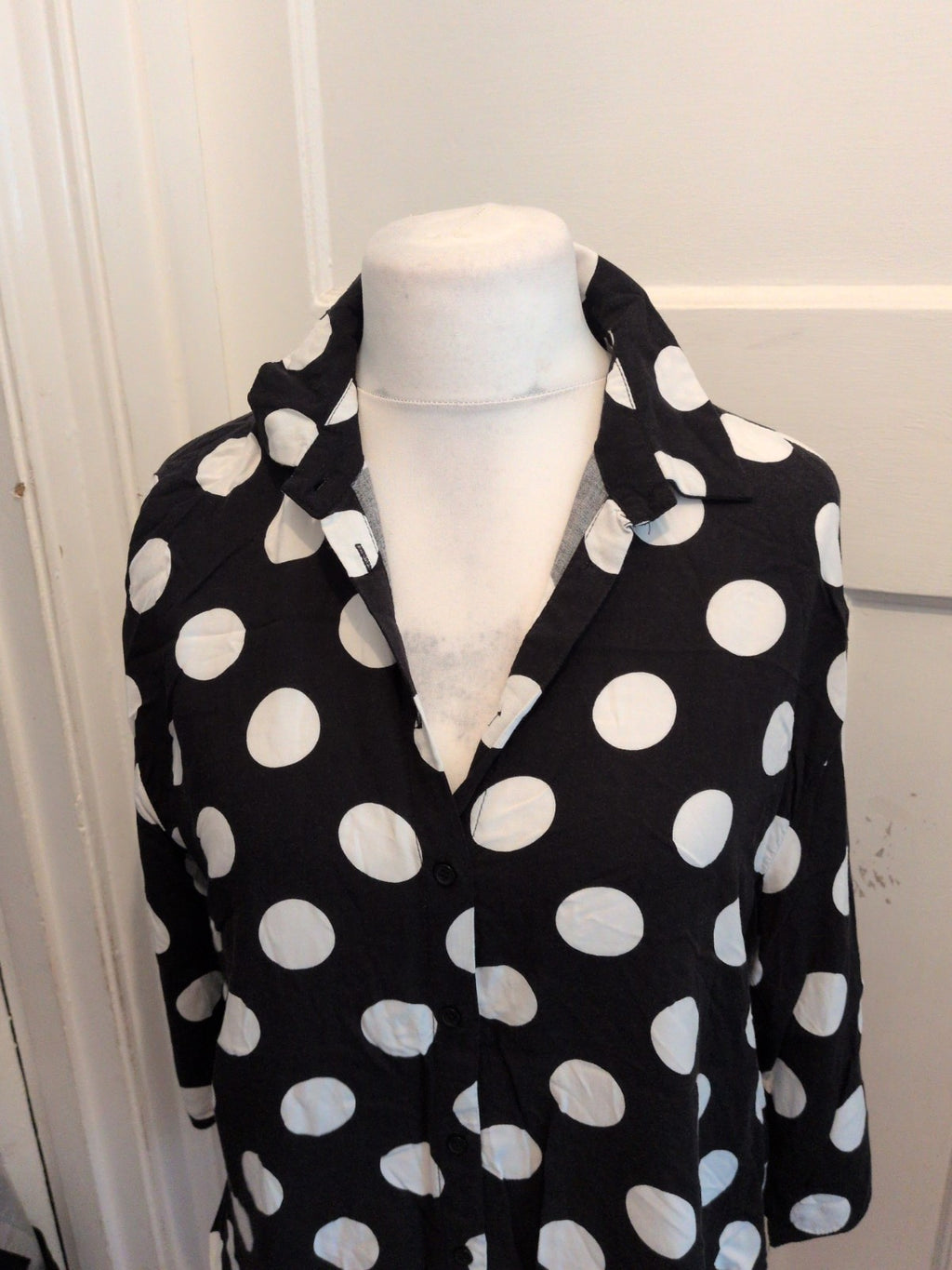 George 12 Black With White Spots Half Sleeve Buttoned Blouse