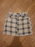 Ladies Prettylittlething Size 8 Beige Check Frayed Hem Skirt