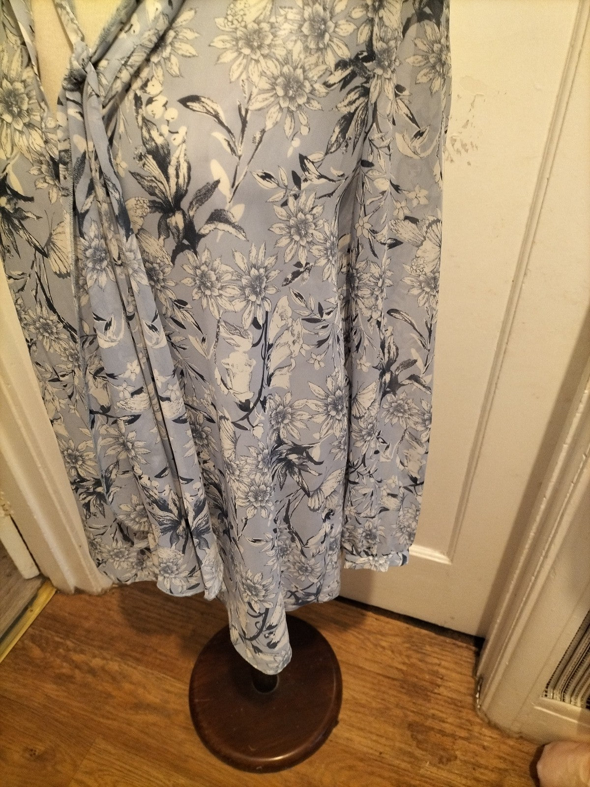 Ladies Papaya Size 12 Pale Grey/ Blue Floral Long Sleeve See Through Blouse