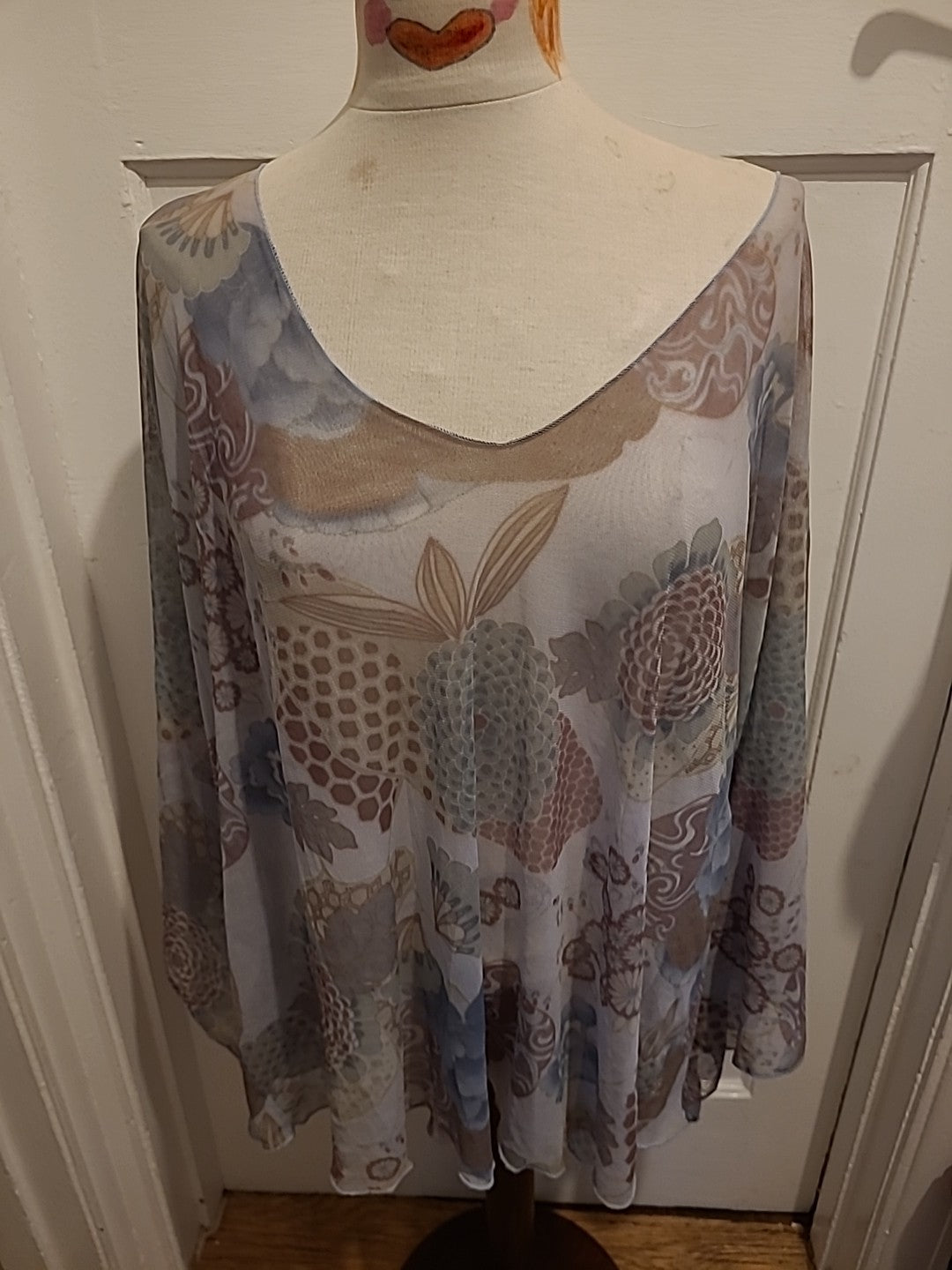 Ladies Seven Size Large Grey/Brown See Through Long Sleeved Top