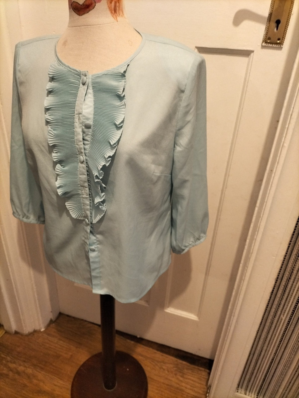 Ladies Eastex Size 12 Pale Turquoise Ruffle Short Sleeved Blouse
