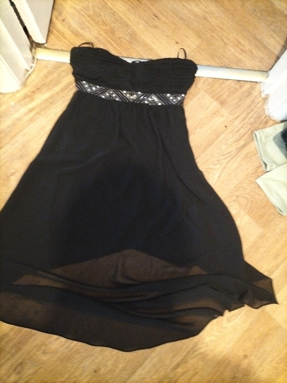 Ladies New Look Size 10 Black Diamonte Sleeveless Strapless Dress