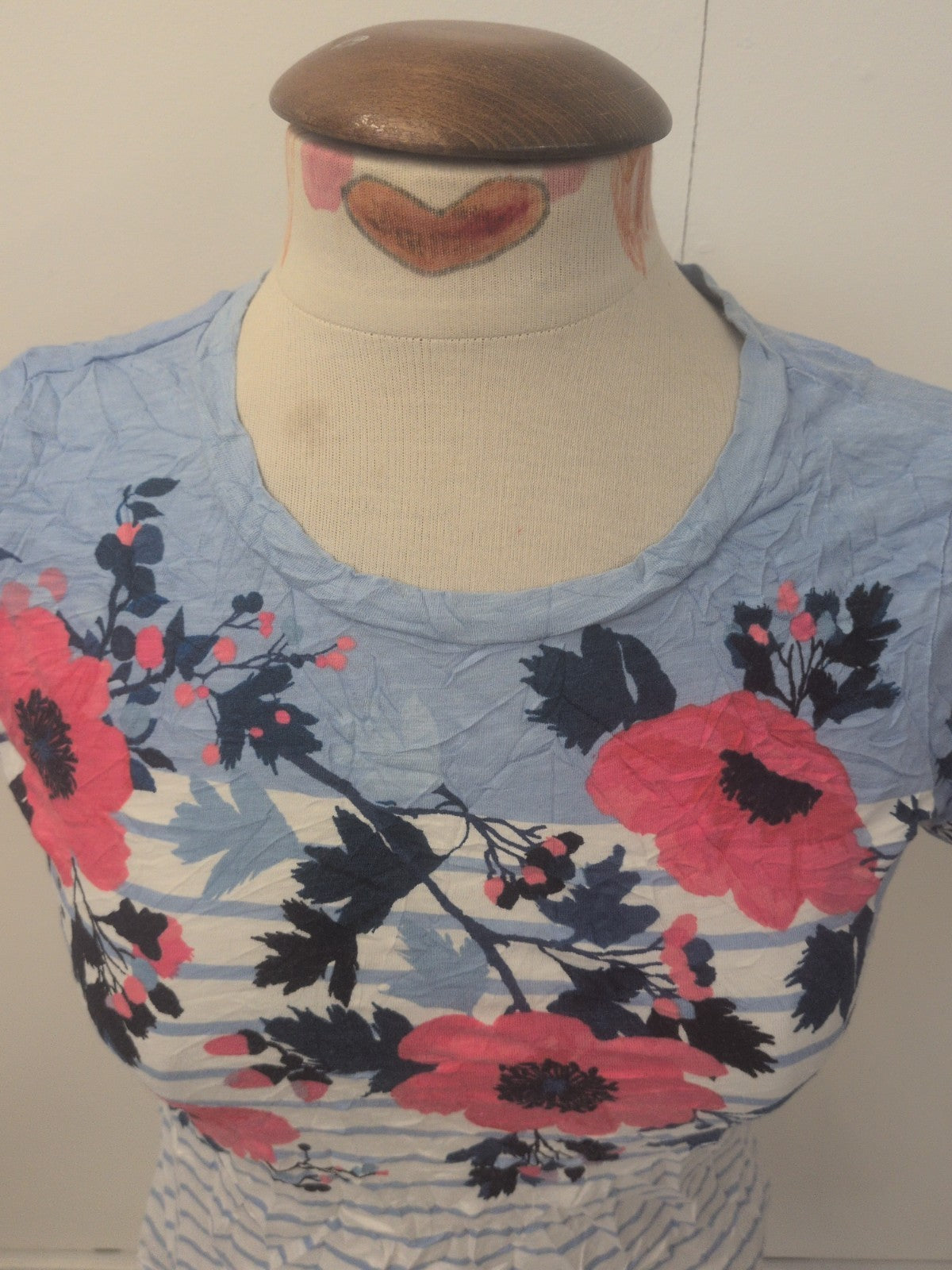 Ladies Joules Size 10 Blue Stripe Floral Short Sleeve T-shirt