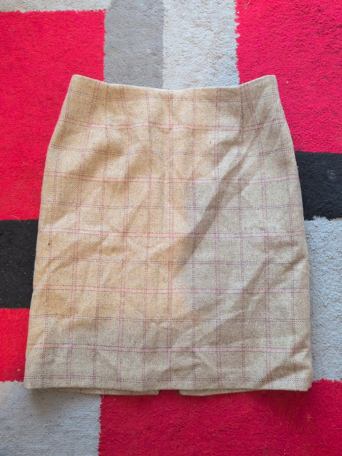 The House Of Bruar Size 8 Beige Check Lined Pencil Skirt