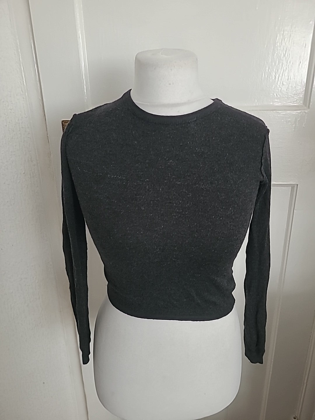 Ladies Pull&Bear Xs Grey Round Neck Long Sleeve T-shirt
