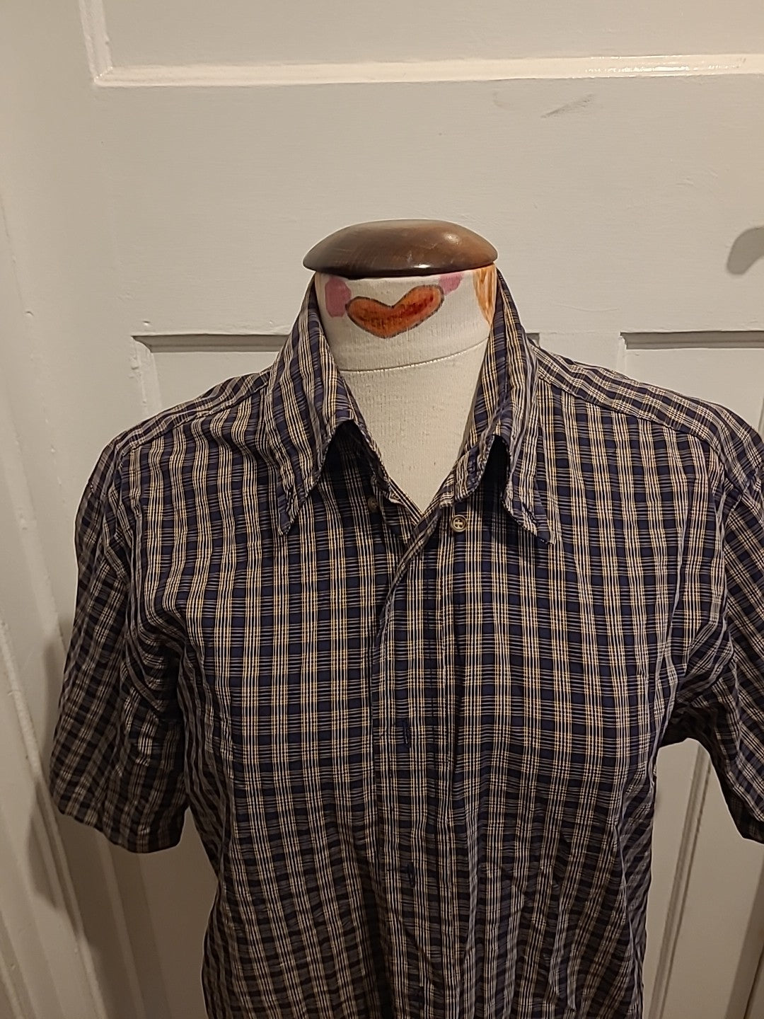 Mens Ciro Citterio Size Medium Beige/Gold Check Short Sleeved Shirt