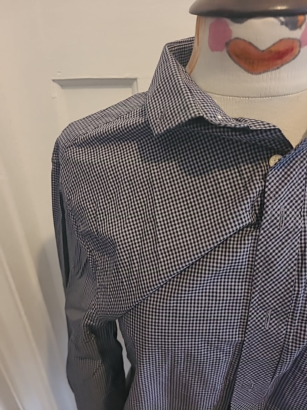 Mens Admiral Size Medium Navy White Small Check Long Sleeved Shirt