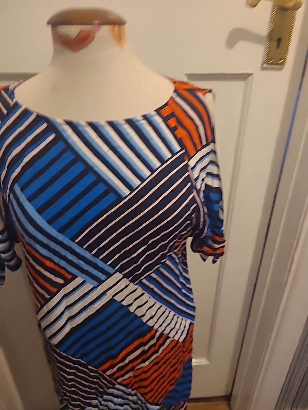Ladies Dorothy Perkins Size 14 Blue/Black/White/Orange Striped Short Sleeved...
