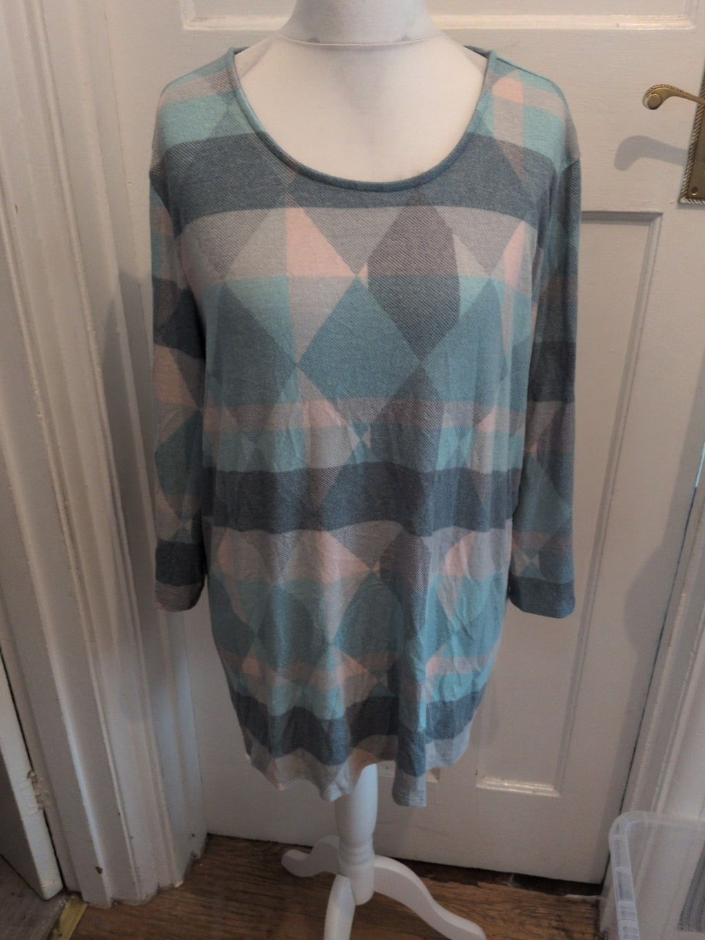 Bonmarche 22 Turquoise Aqua White And Grey Patterned Jumper