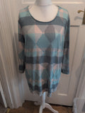 Bonmarche 22 Turquoise Aqua White And Grey Patterned Jumper