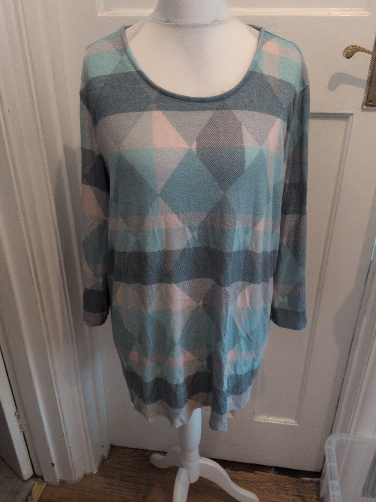 Bonmarche 22 Turquoise Aqua White And Grey Patterned Jumper