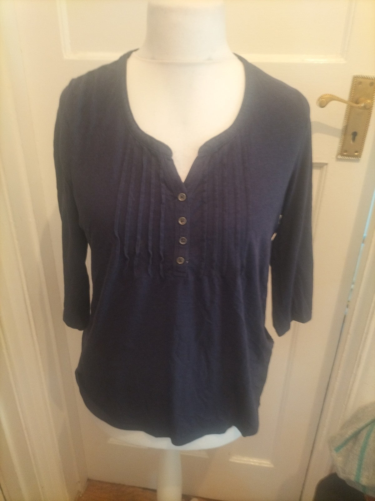 Ladies Tu Size 12 Navy Pleat Detail Panel Long Sleeved Blouse