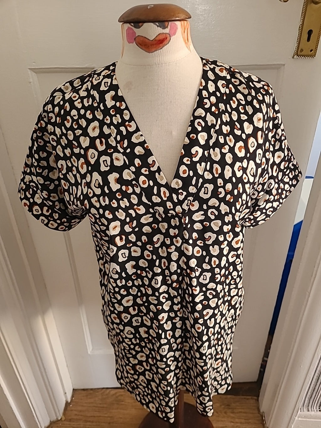 Ladies Marks And Spencer Size 10 Black Detailed Short Sleeved Blouse/Shirt