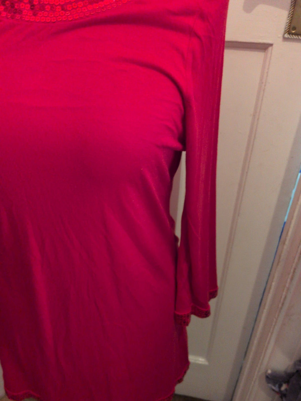 Papaya 18 Red Long Sleeve With Sequin Longline Blouse