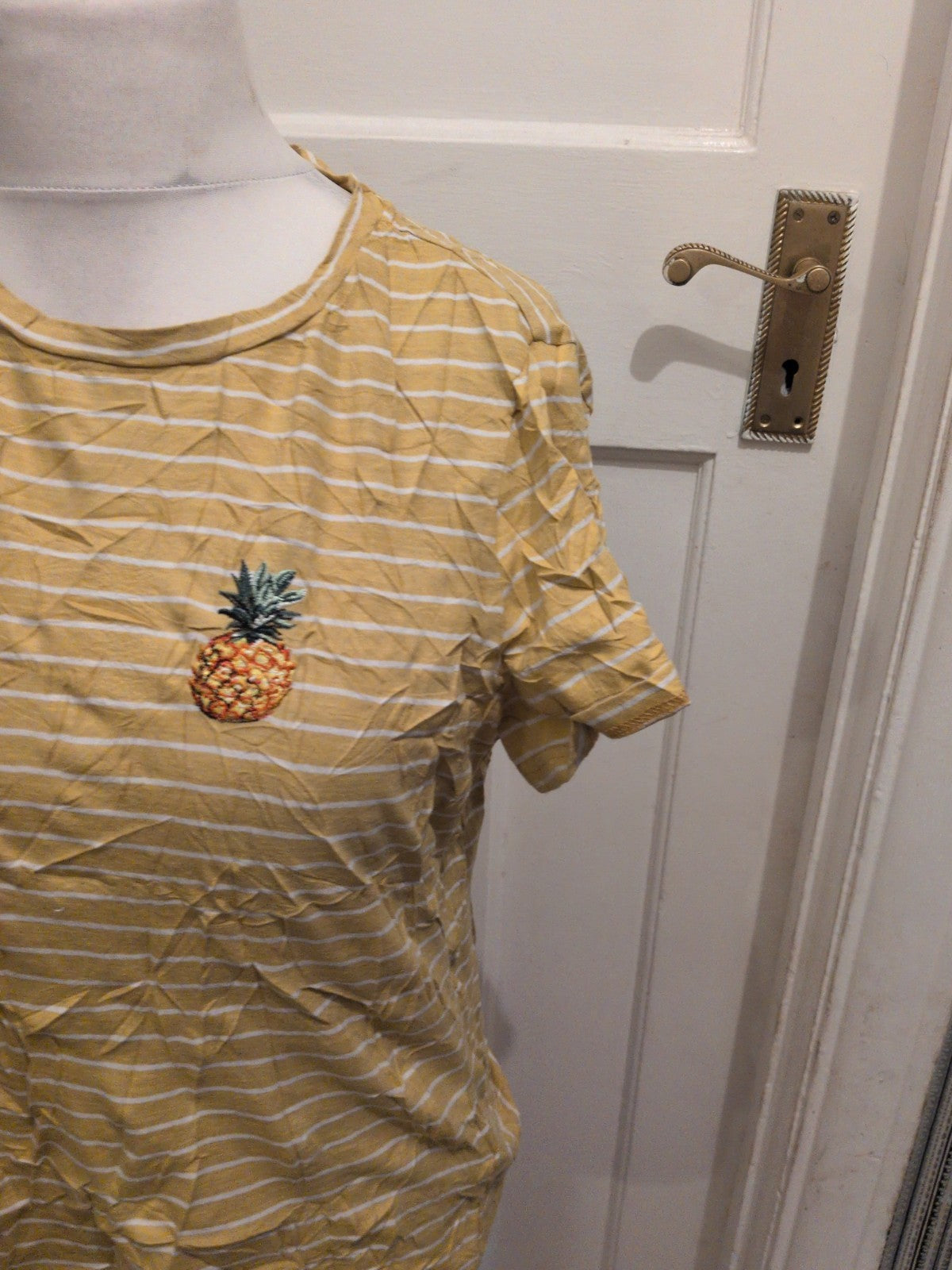 Shein Large Yellow Stripe Pineapple T-shirt Short Sleeve