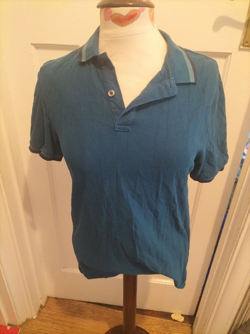 Mens M&S Size Small Slim Fit Teal Pure Cotton Polo