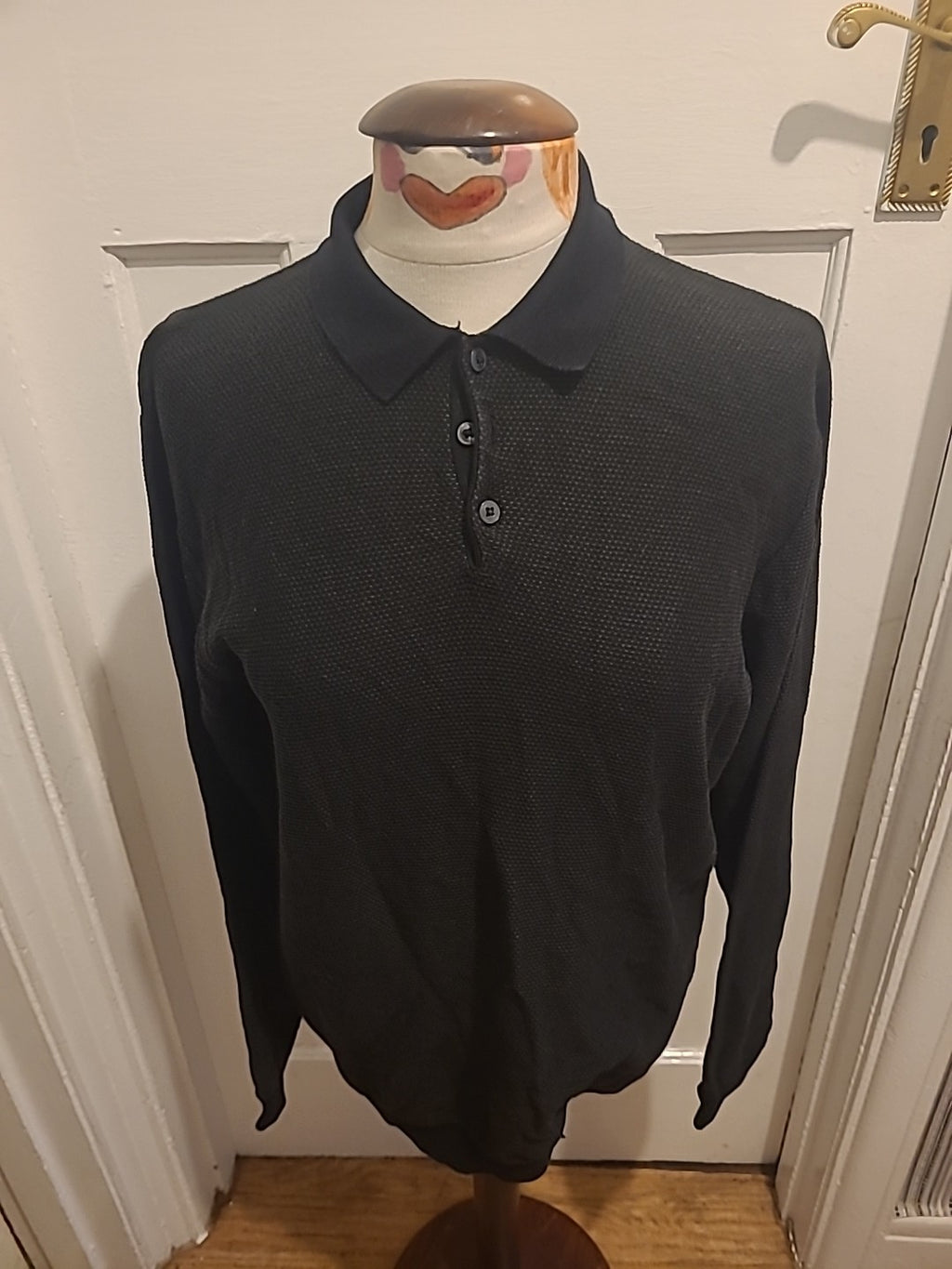 Mens ACW Size Medium Black Khaki Fleck Long Sleeved Polo