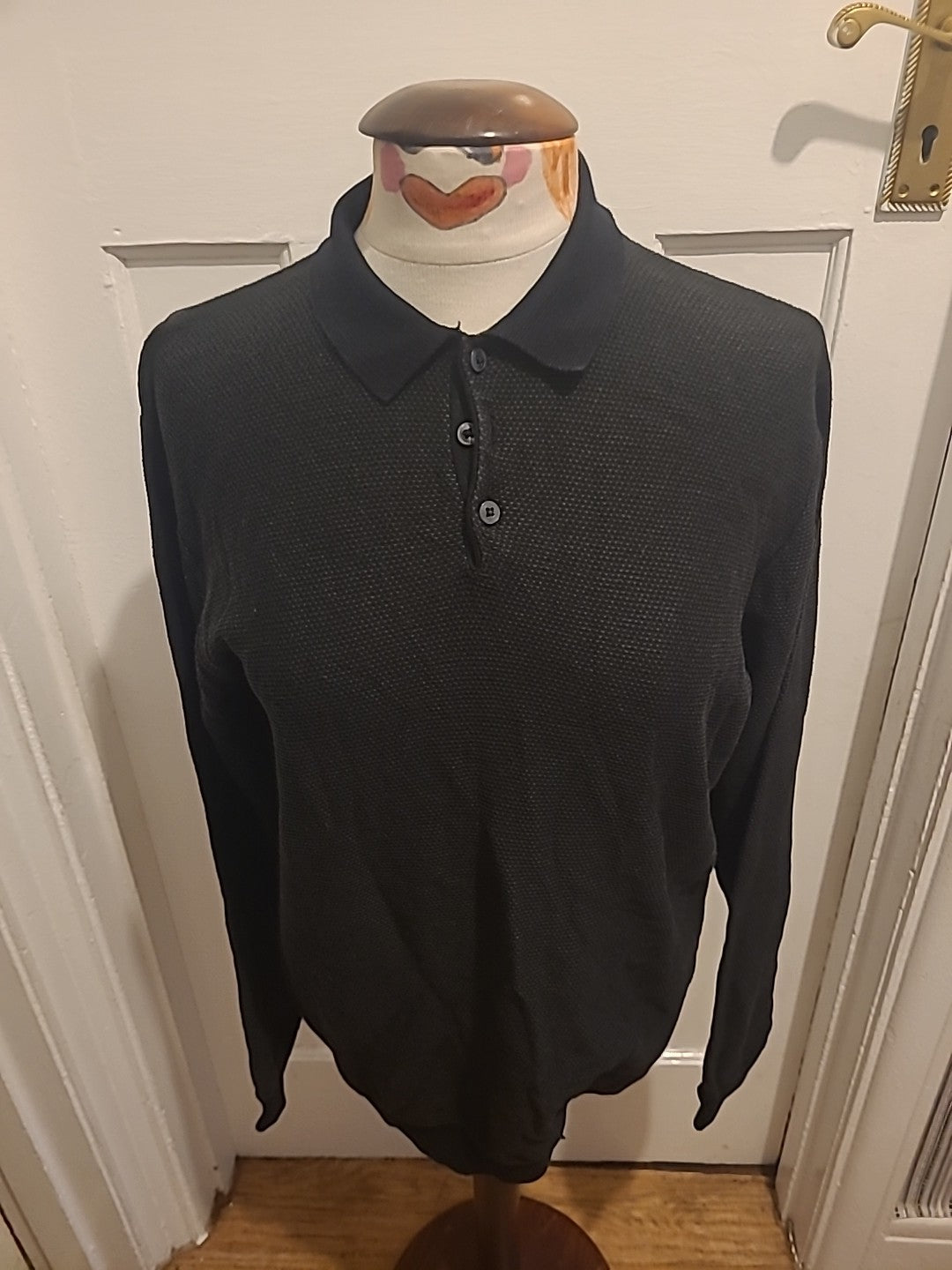 Mens ACW Size Medium Black Khaki Fleck Long Sleeved Polo