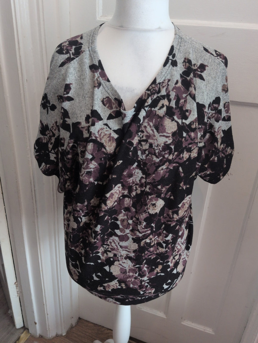 Apricot 12 Grey Black And Purple Short Sleeved Floral Blouse