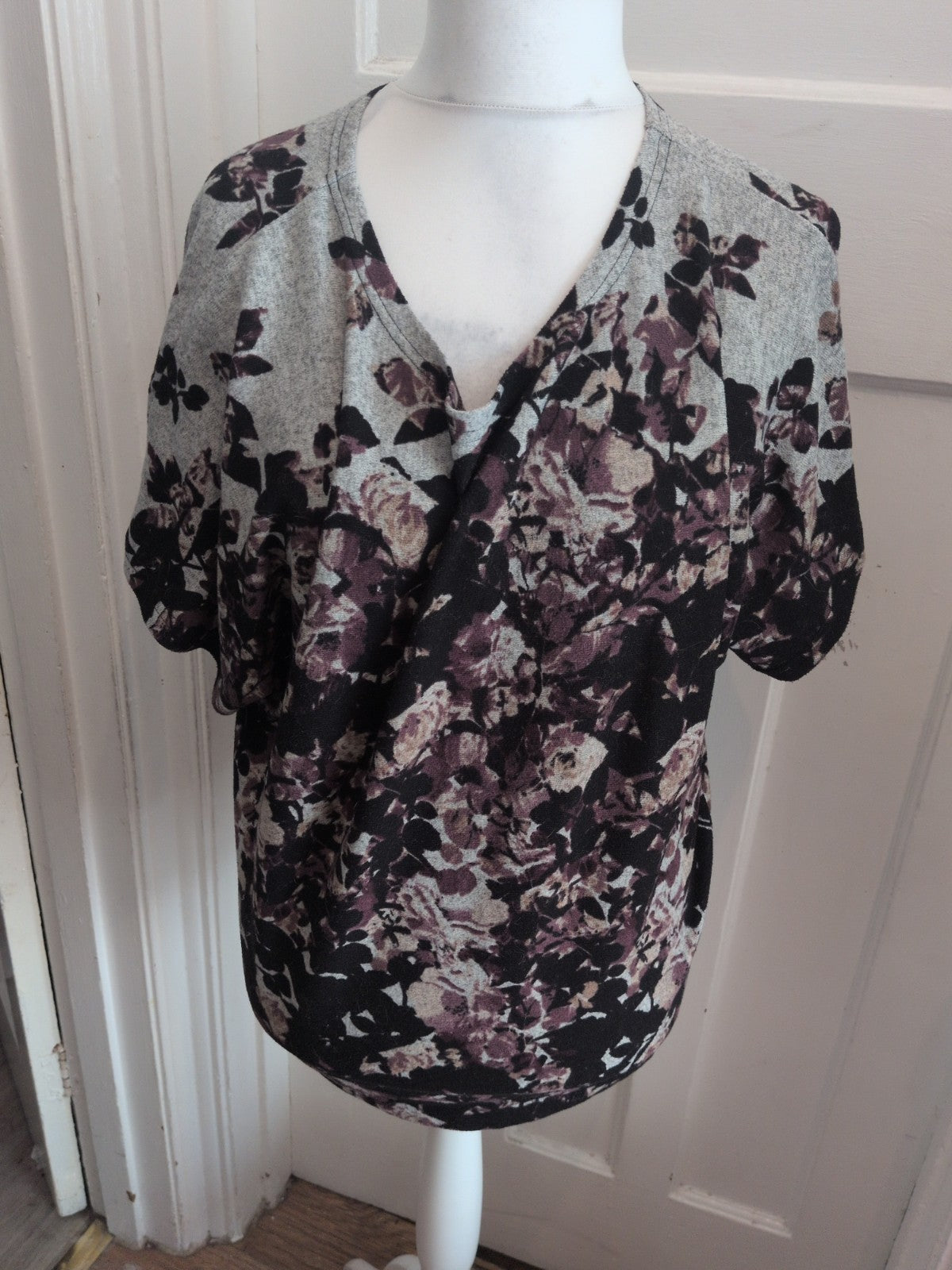 Apricot 12 Grey Black And Purple Short Sleeved Floral Blouse