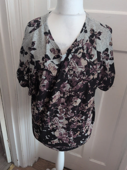 Apricot 12 Grey Black And Purple Short Sleeved Floral Blouse