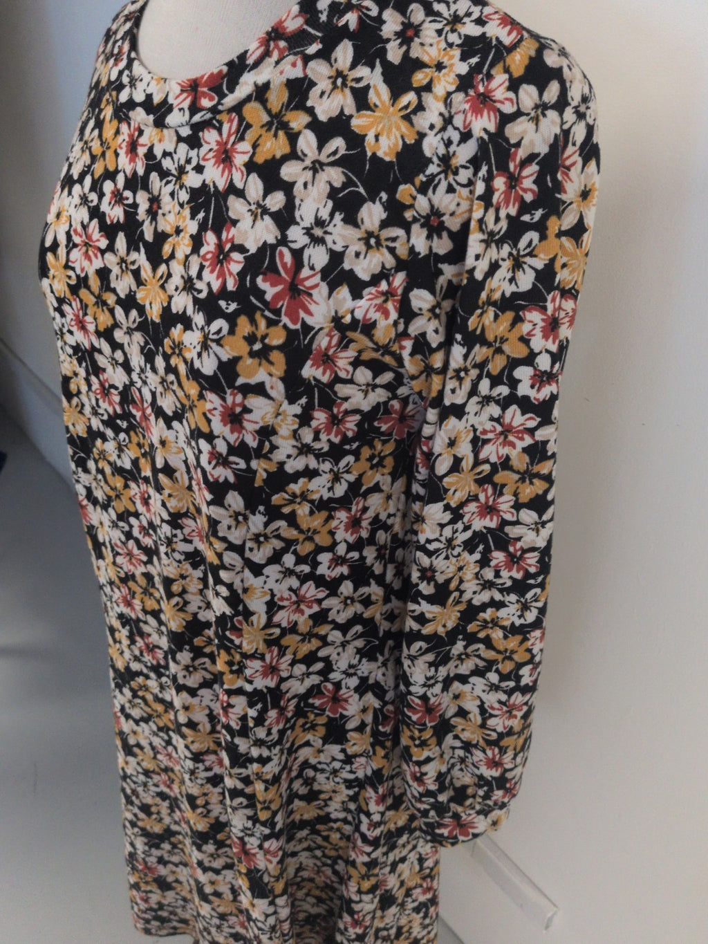 Bonmarche 16 Black Floral Long Sleeve Dress