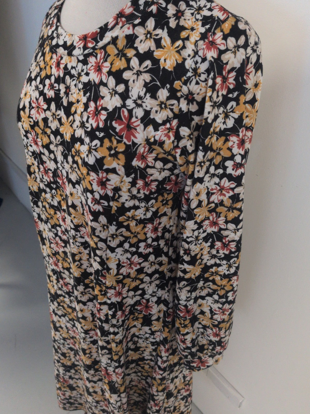 Bonmarche 16 Black Floral Long Sleeve Dress