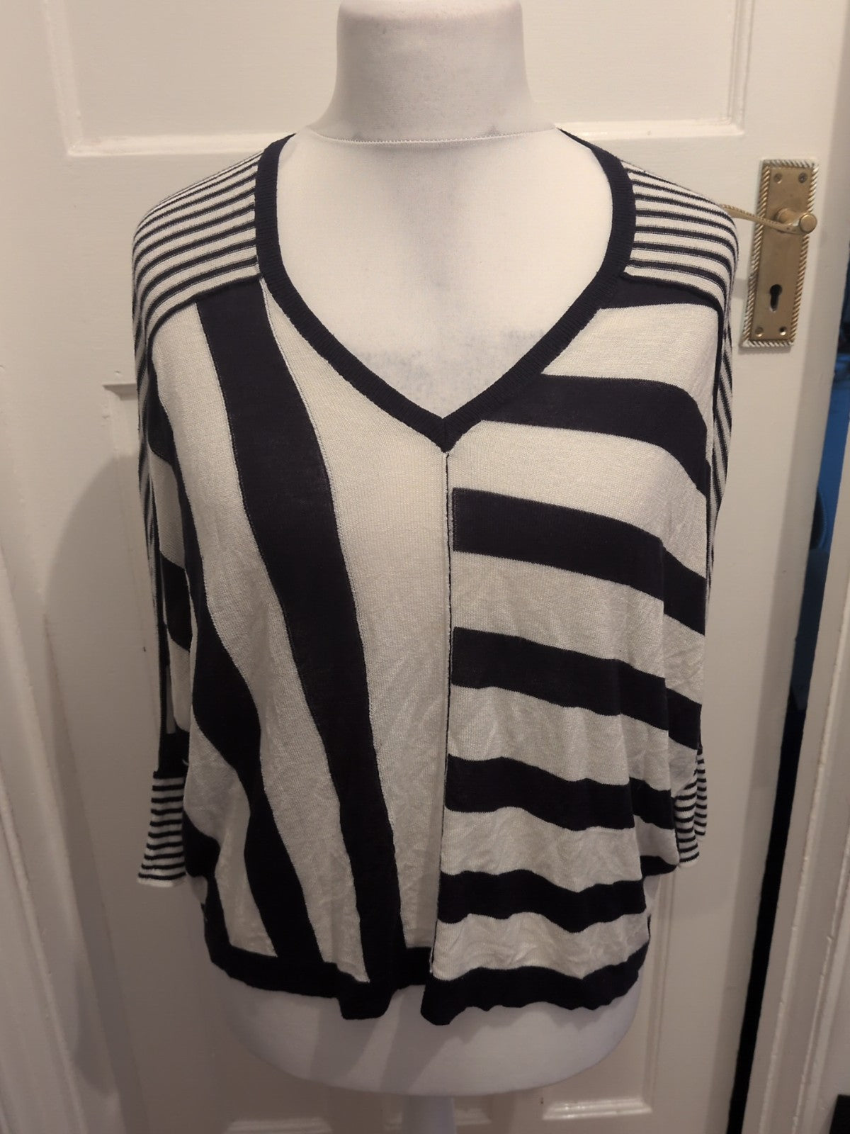 Ladies Next Size Large Dark Navy And White Striped Blpuse
