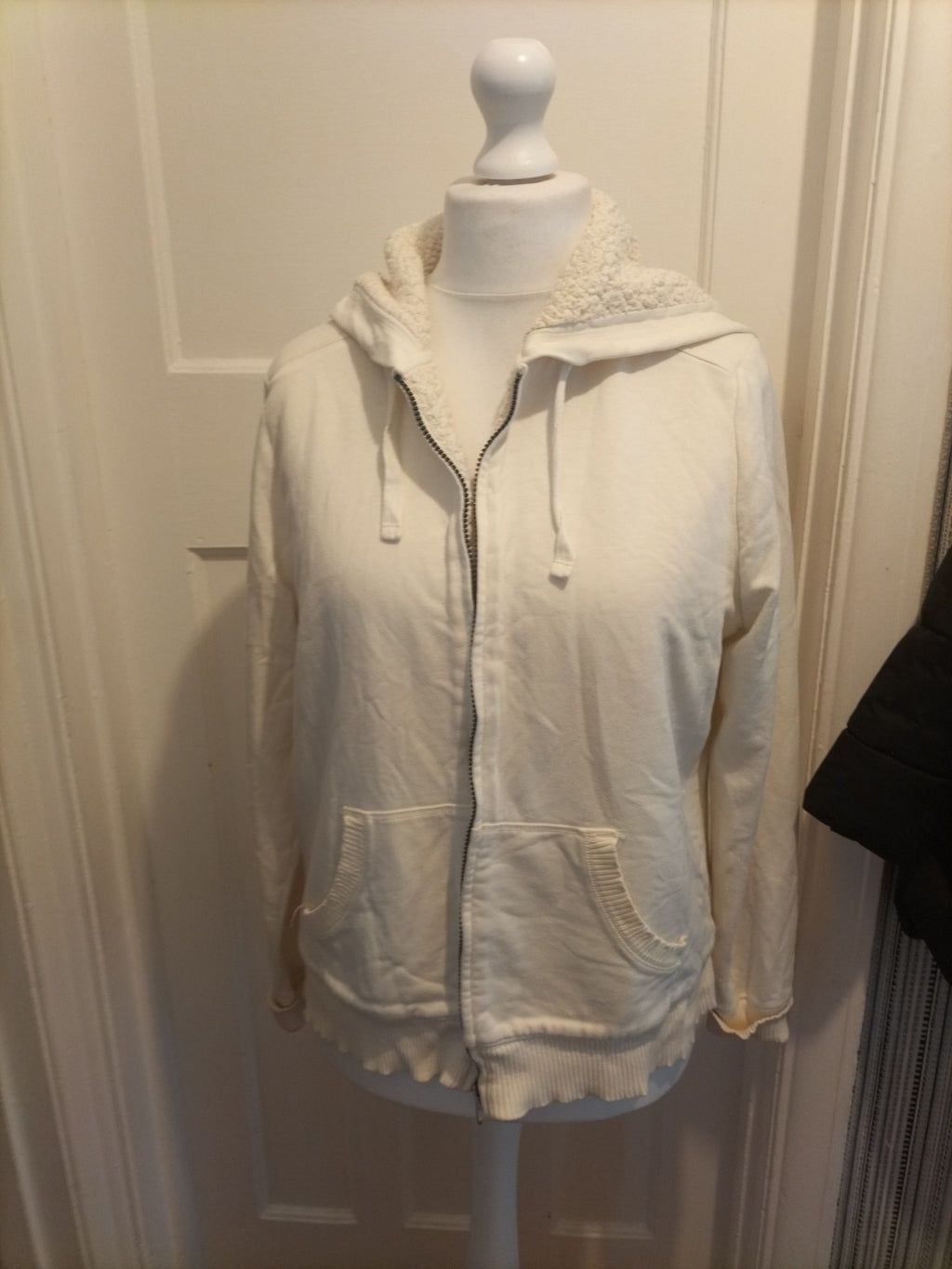 Ladies Faded Glory Size 12-14 White Fleece Lined Zipped Hoodie