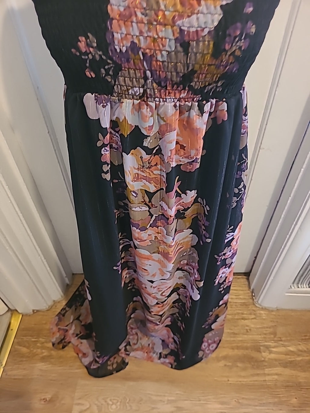 Ladies Miss Selfridge Size 10 Black Floral Elasticated Hem Sleeveless Strapless