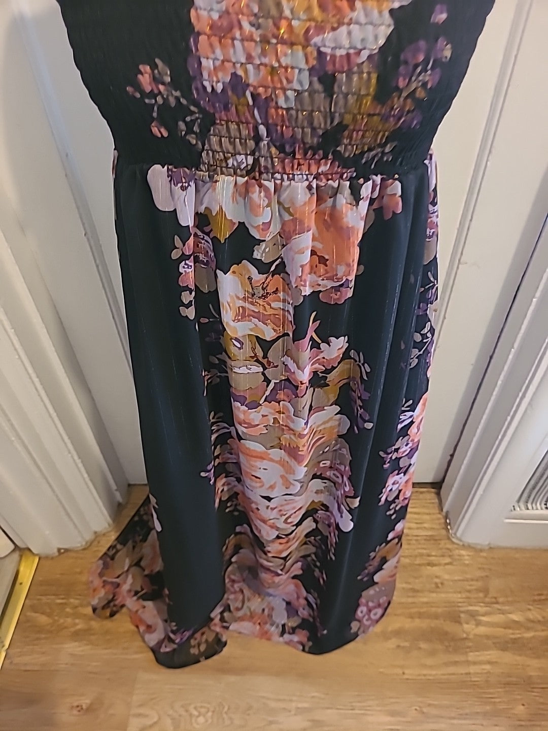 Ladies Miss Selfridge Size 10 Black Floral Elasticated Hem Sleeveless Strapless