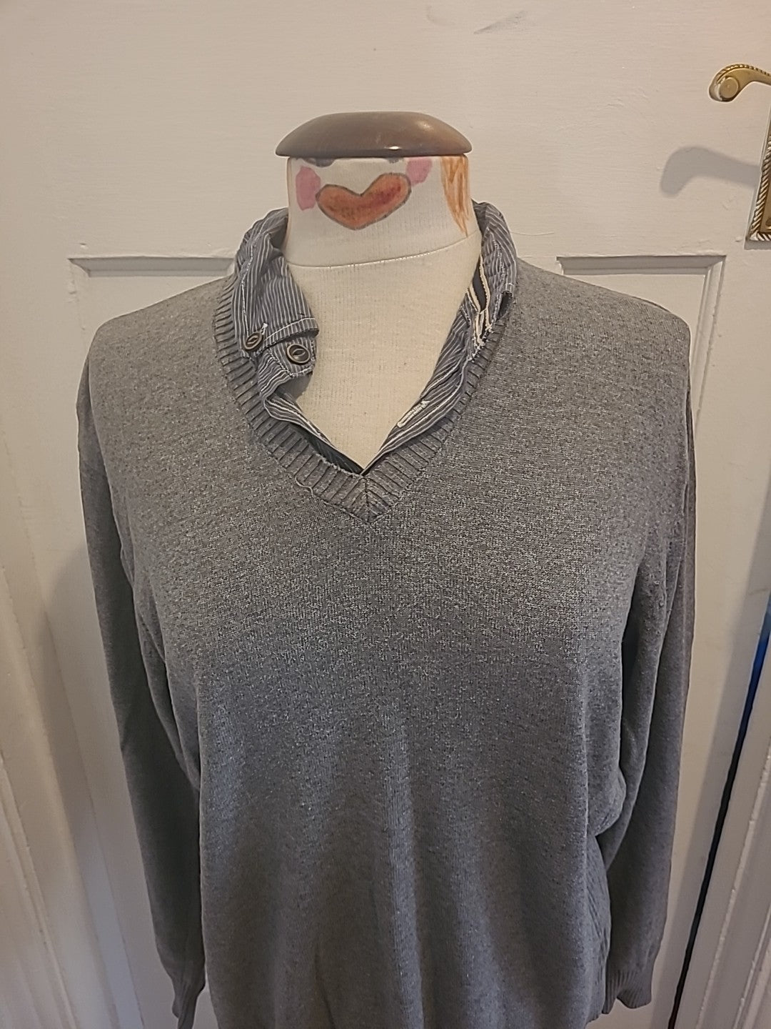 Mens Easy Size Medium Grey Collared Long Sleeved Polo/Jumper