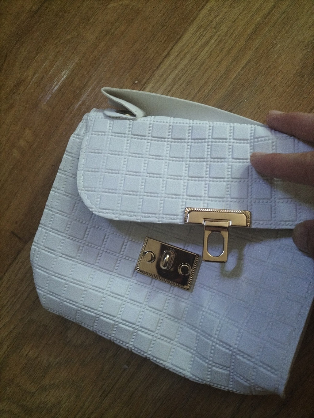 Brand New Ladies Small Square White Checkered Faux Leather Bag