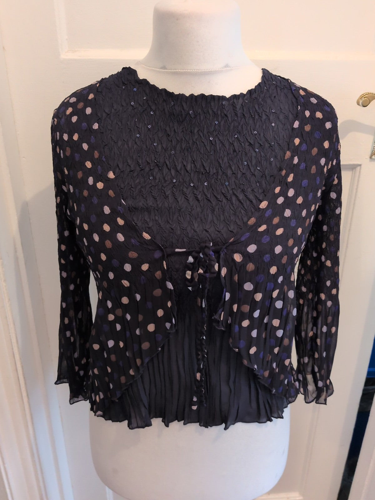 CC Small Navy Spotty V Neck Blouse