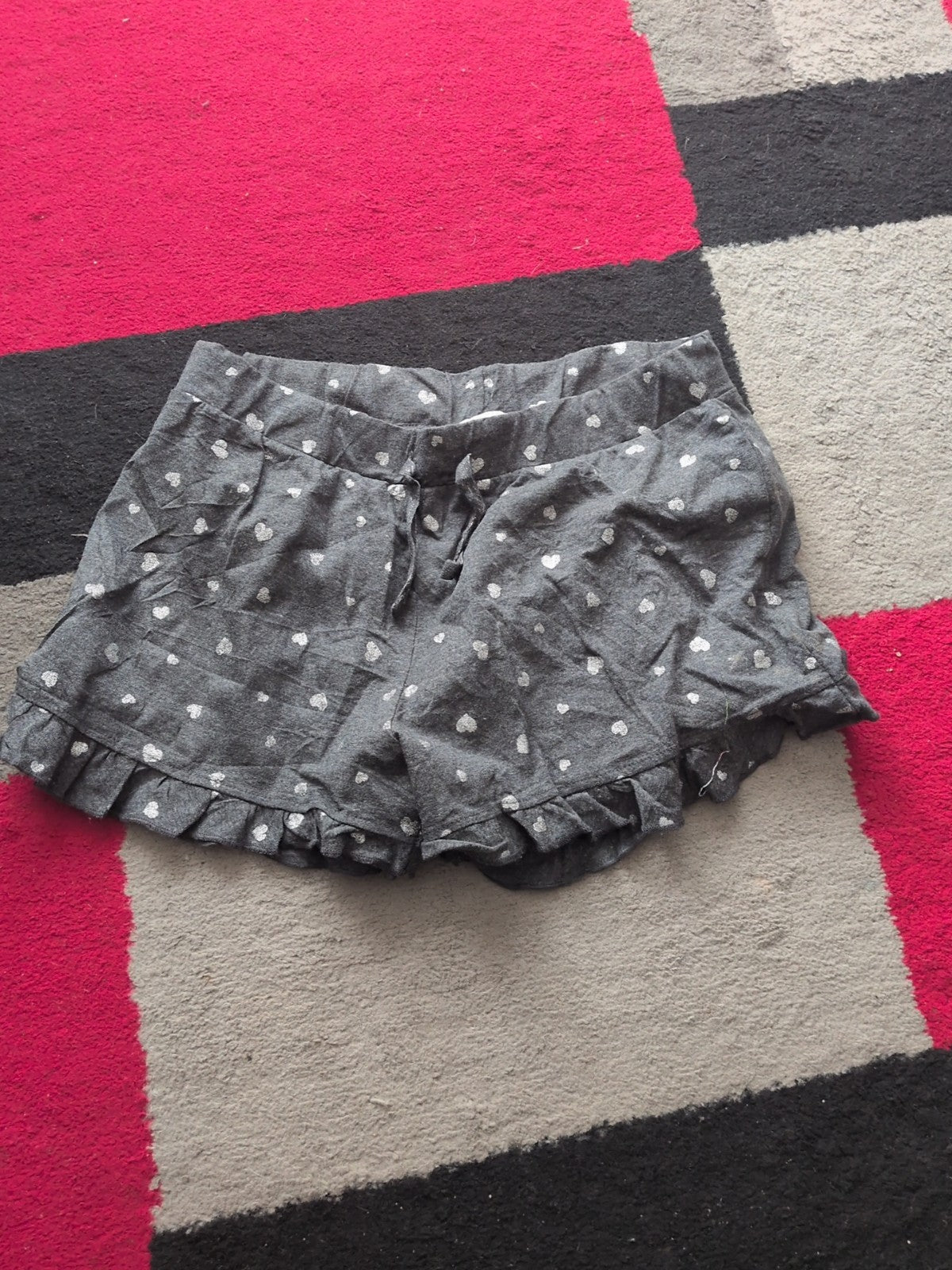 Ladies New Look Size Medium Grey With Silver Love Hearts Shorts/ Pyjamas Shorts