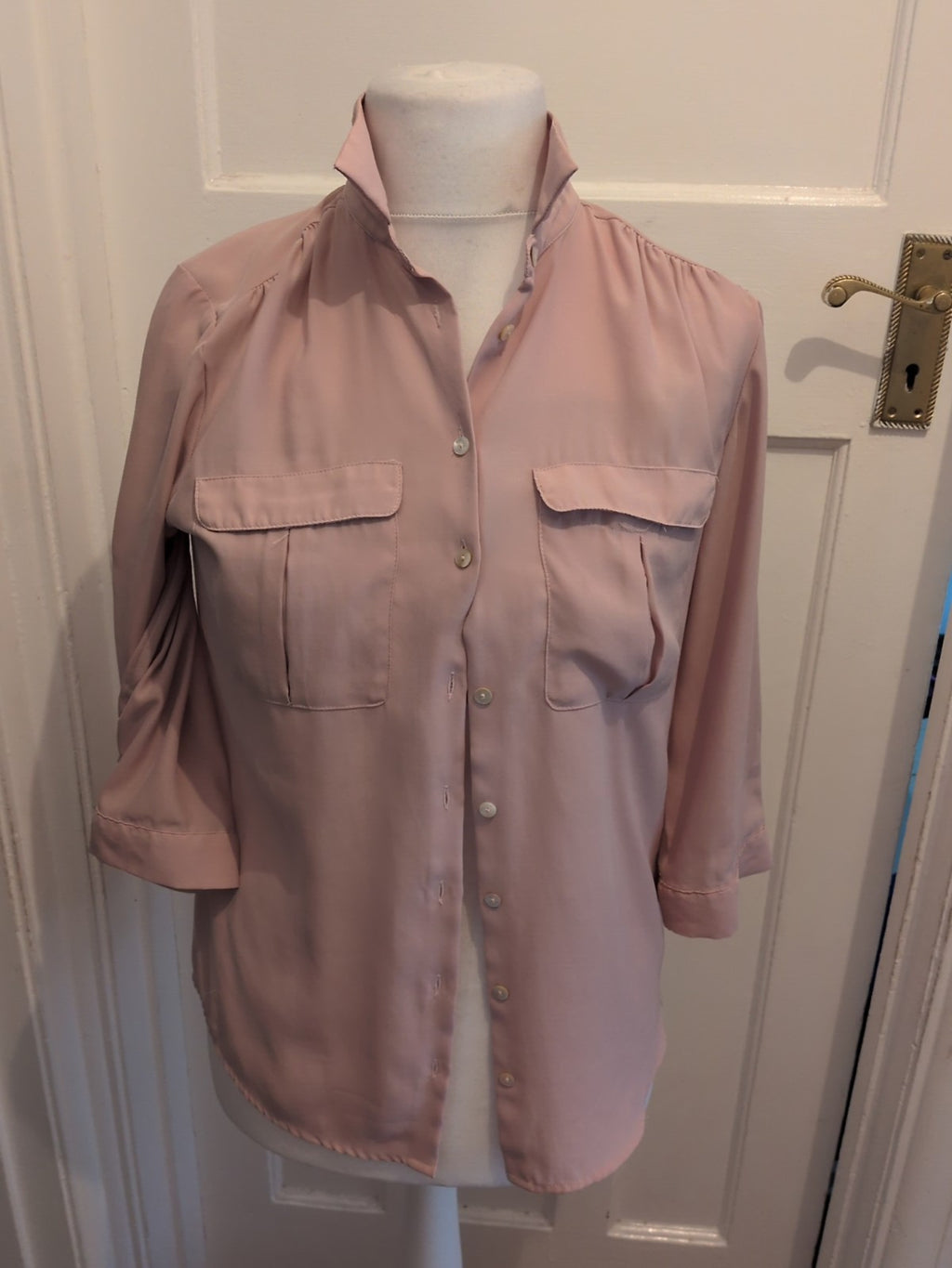 H&M 14 Pale Pink Long Sleeve Collared Blouse