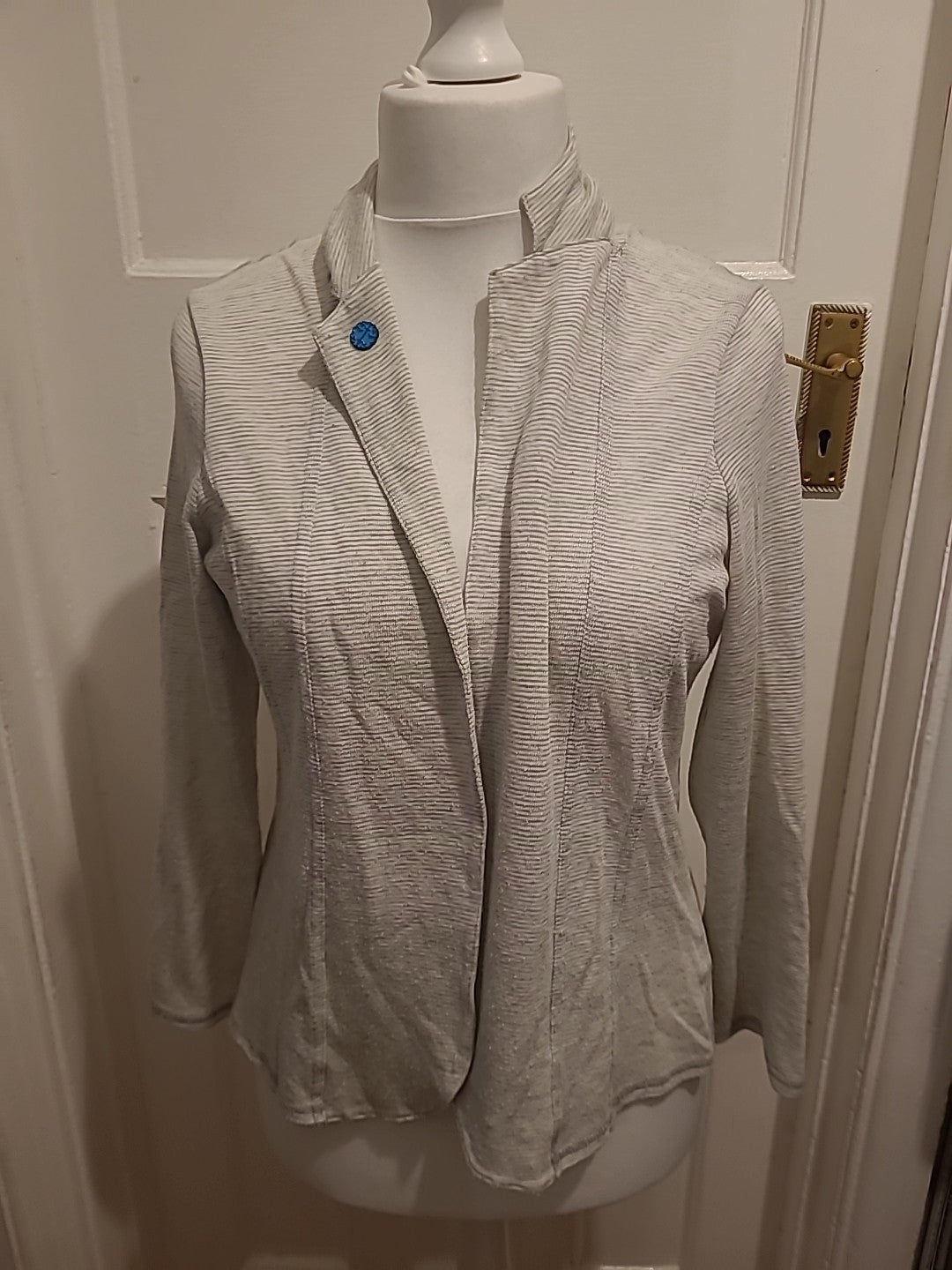 Ladies Marks And Spencer Size 16 Grey Striped Cardigan