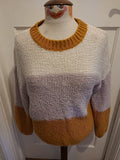 Ladies Shein Size Medium White/Orange/Lilac Knit Long Sleeved Jumper