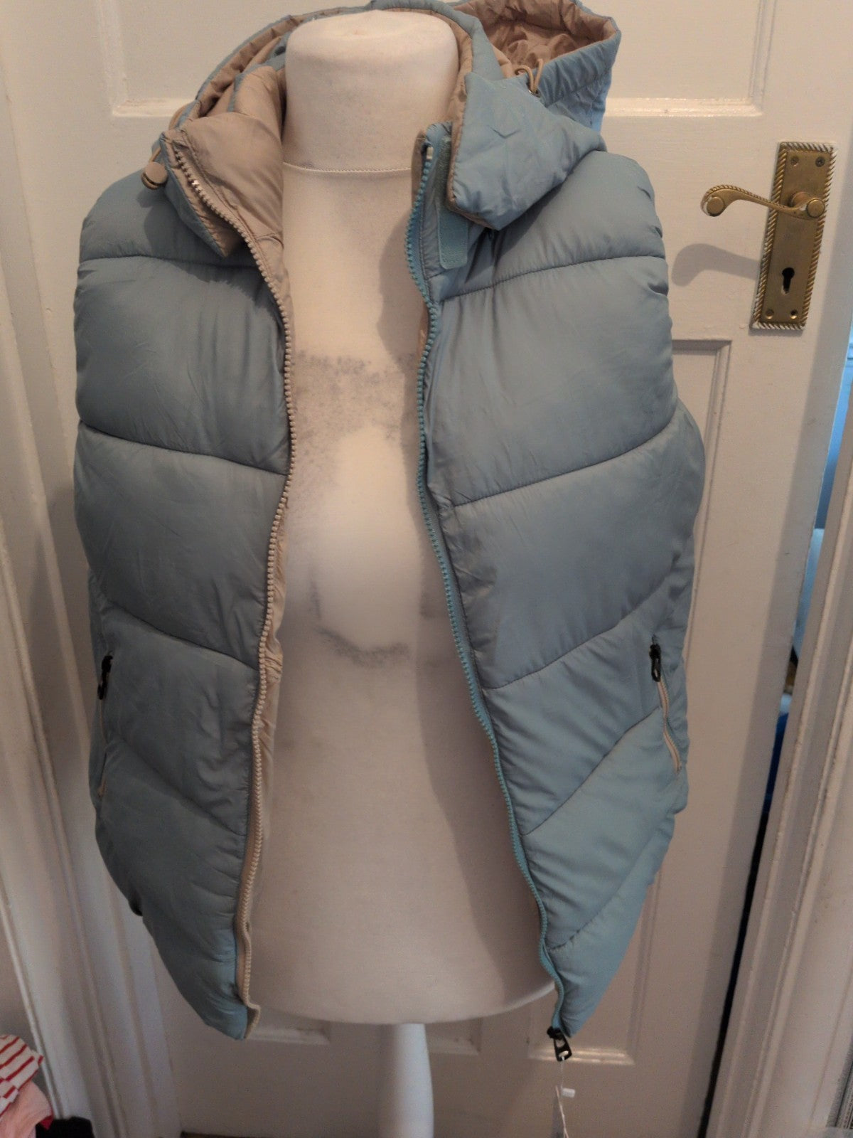 Brand New 2XL Pale Turquoise Full Zip Sleeveless Puffer Coat
