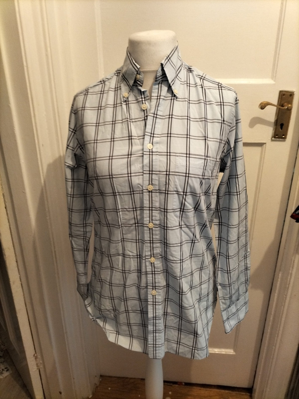 Mens Charles Tyrwhitt Size Small Pale Blue Check Long Sleeved Shirt