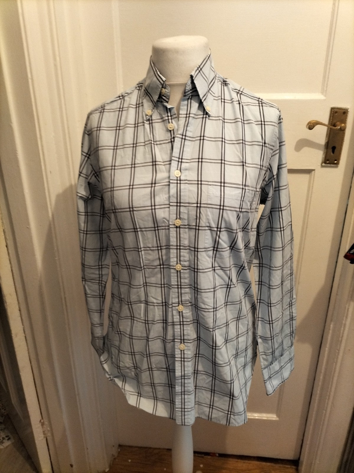 Mens Charles Tyrwhitt Size Small Pale Blue Check Long Sleeved Shirt