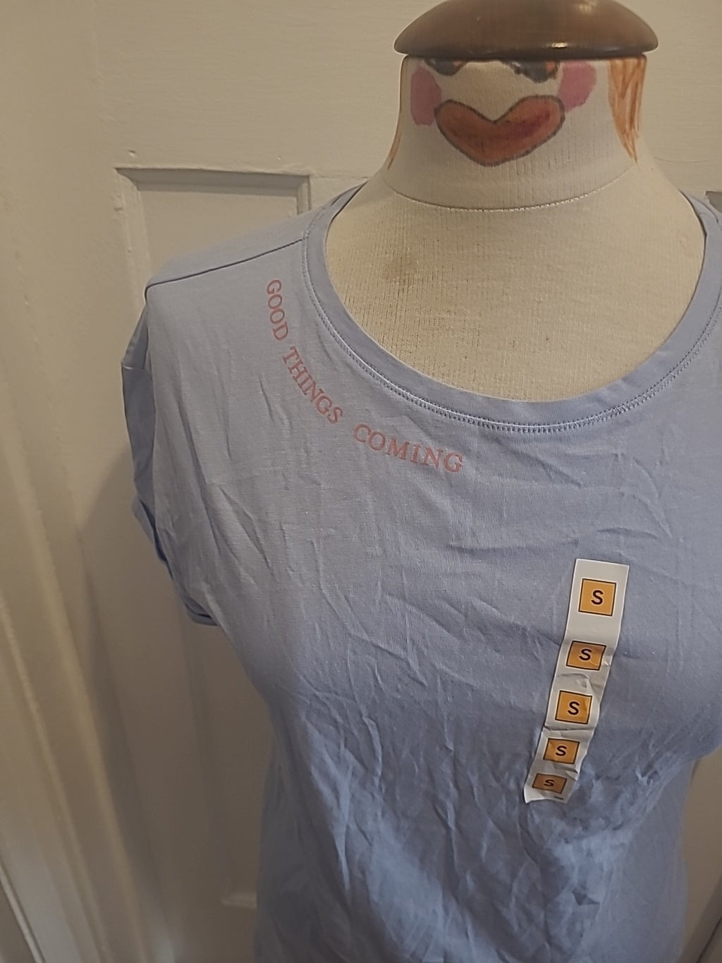 Ladies Marks And Spencer Size Small Ice Blue Short Sleeved Pyjama Top