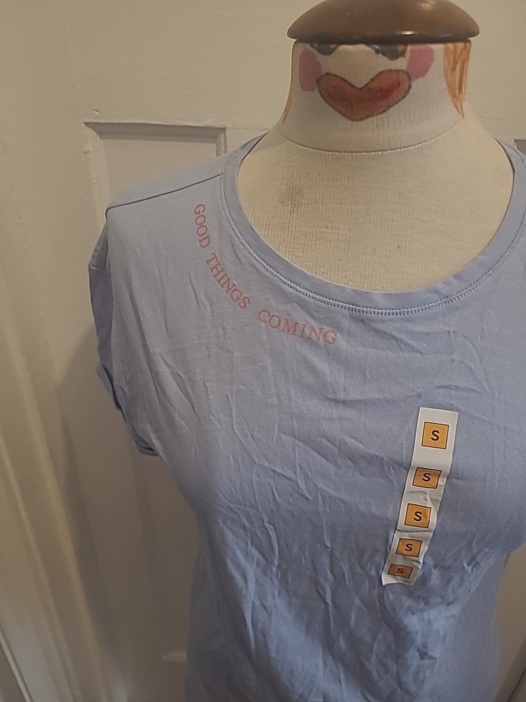 Ladies Marks And Spencer Size Small Ice Blue Short Sleeved Pyjama Top