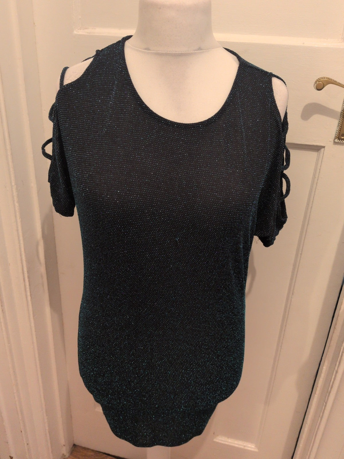Matalan 10 Black With Sparkly Blue Short Sleeve Blouse