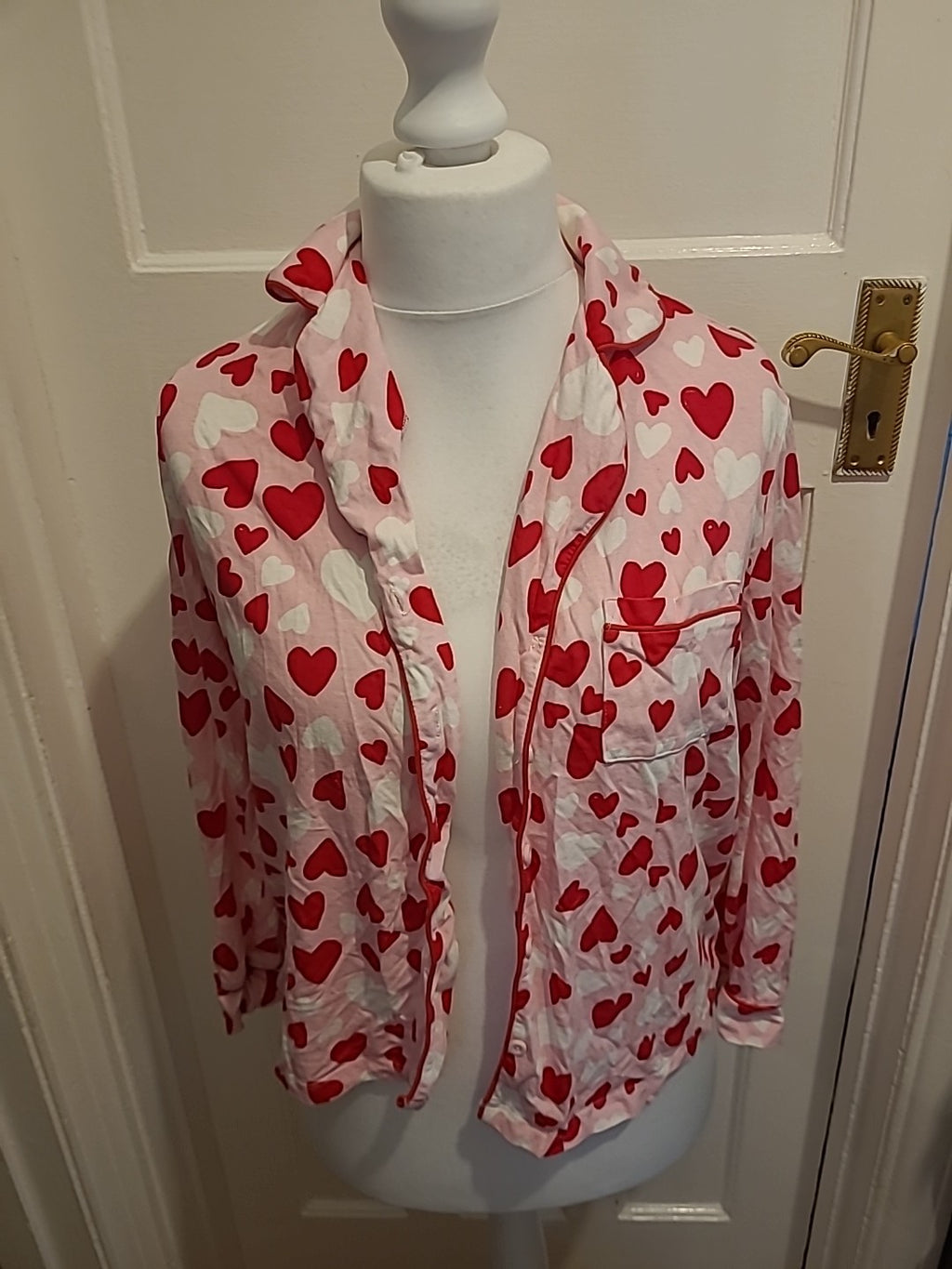 Ladies Tu Size 8 Pink And Red Heart Pyjama Top