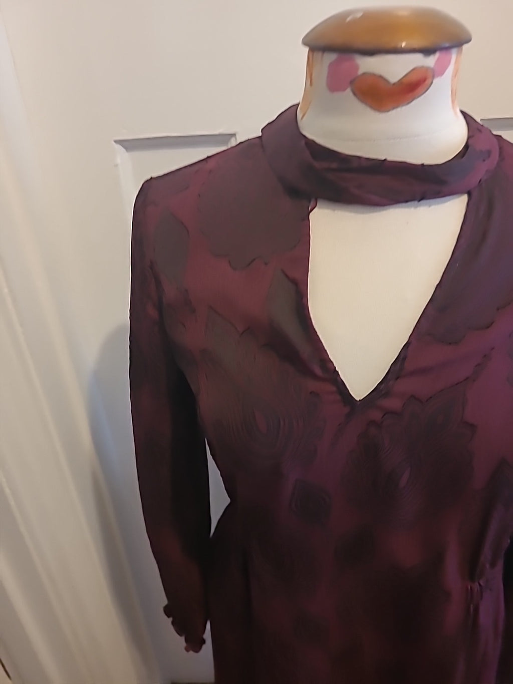 Ladies Marks And Spencer Size 8 Purple Black Floral Long Sleeved Dress