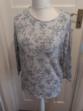 Tu 10 Blue White Striped Floral Long Sleeve Blouse