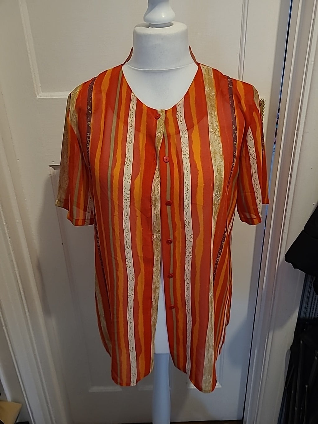 Ladies Size Euro 46 Red/Pink/Orange Short Sleeved Blouse